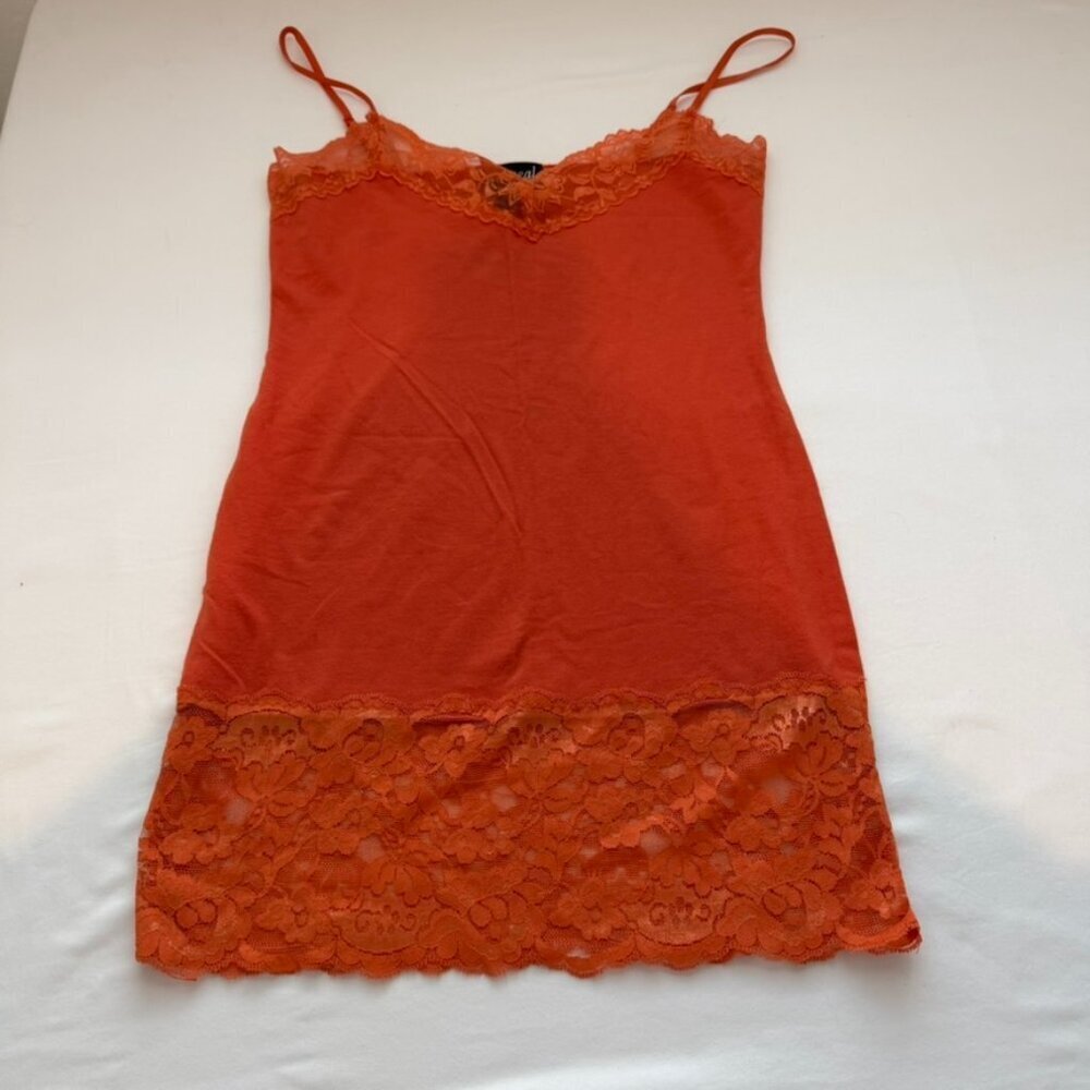 Vintage Y2K Wet Seal Orange Lace Trim Cami Tank Top Women’s Medium Spaghetti Str